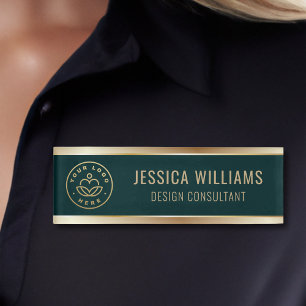 Modern Elegant Green Gold Business Logo Name Tag