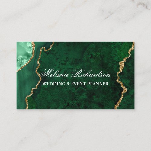  Modern Elegant Green Gold Marble Agate Geode Business Card