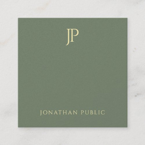 Modern Elegant Green Gold Monogram Premium Pearl Square Business Card