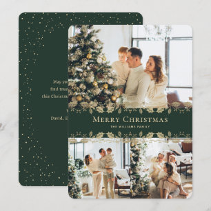 Modern Elegant Green Gold Photo Merry Christmas Holiday Card
