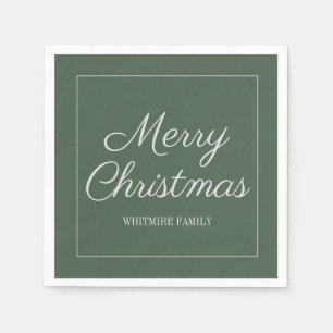 Modern Elegant Green Gray Merry Christmas Napkins