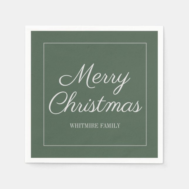 Modern Elegant Green Gray Merry Christmas Napkins (Front)