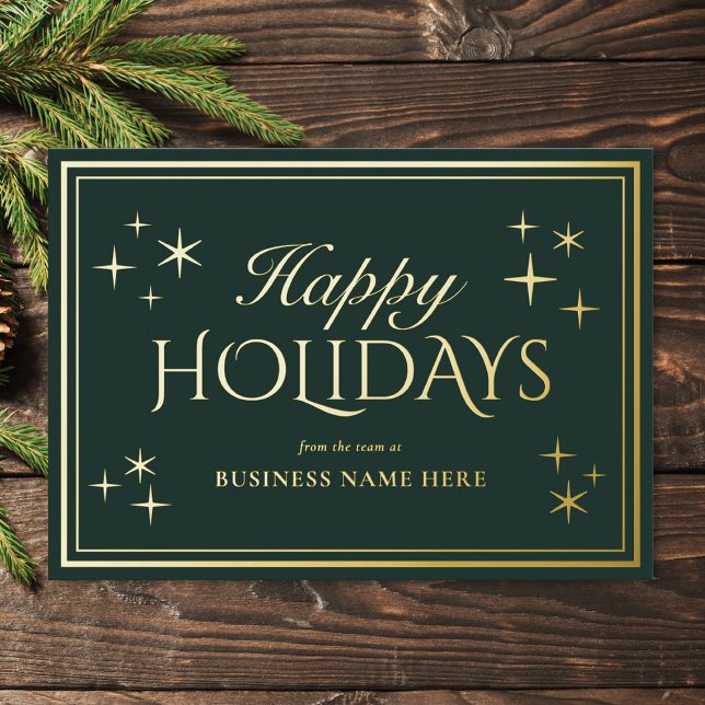 Modern Elegant Green Happy Holidays Business Foil Holiday Card (Creator Uploaded)