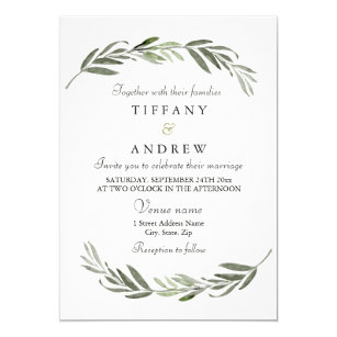 Leaf Wedding Invitations Zazzle Modern Elegant Green Leaf Wedding Invitation