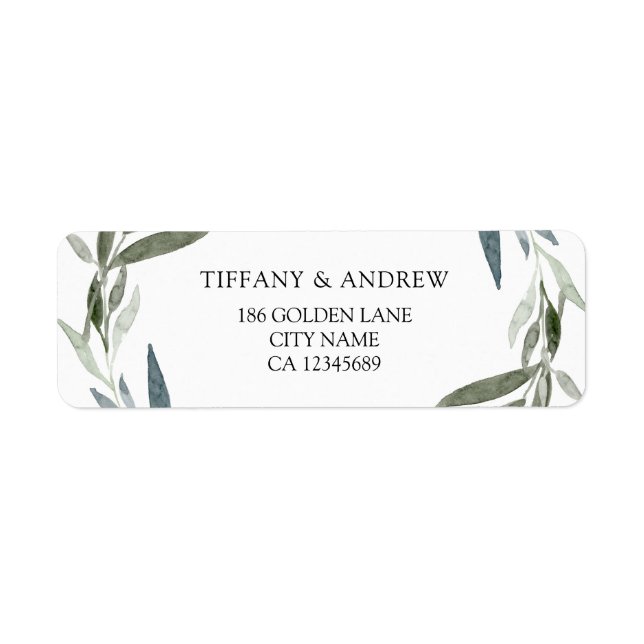 Modern Elegant Green Leaf Wreath Wedding Label (Front)
