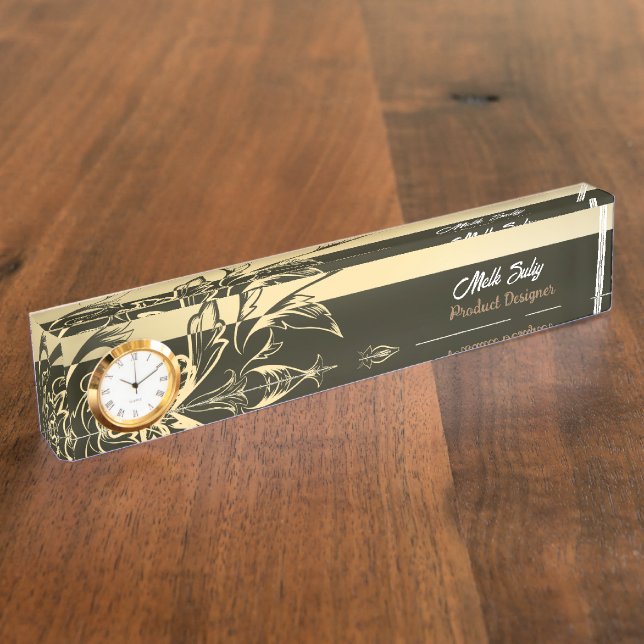 Modern Elegant Green Leaves Product Designer Desk Name Plate (Side)