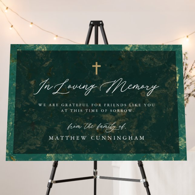 Modern Elegant Green Marble Faux Cross Memorial Foam Board (In Situ (Stand))