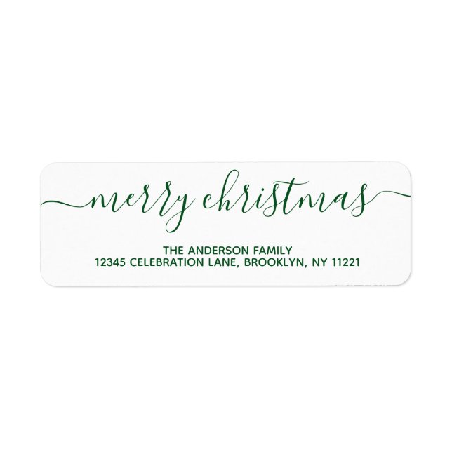 Modern Elegant Green Merry Christmas Script Label (Front)