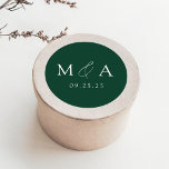 Modern Elegant Green Monogram Wedding Classic Round Sticker<br><div class="desc">Elegant monogram wedding stickers featuring your initials displayed in white lettering on a green background (or the color of your choice). Personalize the modern wedding stickers with your wedding date below. The green monogram stickers are perfect for sealing wedding invitation envelopes,  wedding favors,  and more!</div>