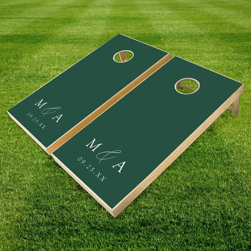 Modern Elegant Green Monogram Wedding Cornhole Set