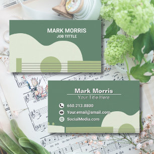 Modern Elegant Green Music Guitar & Ukulele Business Card