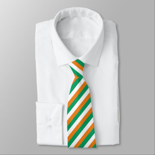 Modern Elegant Green Orange Irish Flag Striped Neck Tie