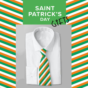 Modern Elegant Green Orange Irish Flag Striped Neck Tie