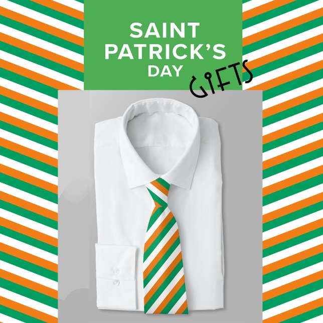 Modern Elegant Green Orange Irish Flag Striped Neck Tie (Creator Uploaded)