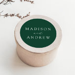 Modern Elegant Green Personalized Wedding Classic Round Sticker<br><div class="desc">Seal your invitation envelopes or favors with our elegant wedding stickers. The custom wedding stickers feature your names in a white calligraphy script with a green background or color of your choice. Design coordinates with our Modern Elegance wedding collection.</div>