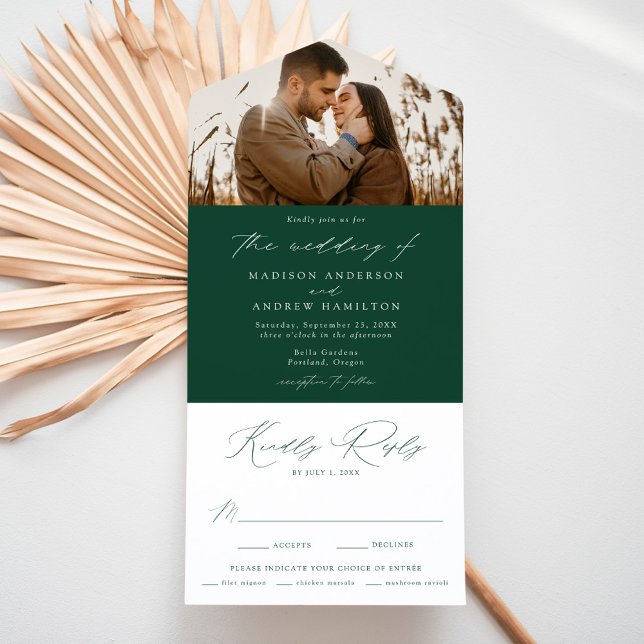 Modern Elegant Green Photo Wedding All In One Invitation (Creator Uploaded)