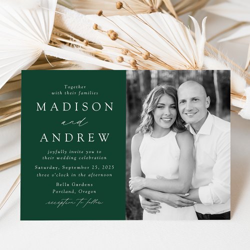Modern Elegant Green Photo Wedding Invitation