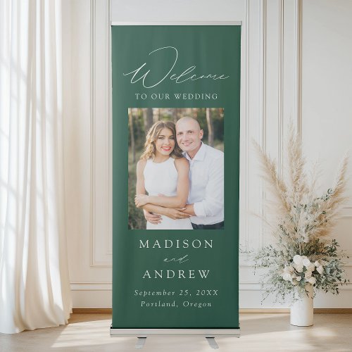 Modern Elegant Green Photo Wedding Welcome Retractable Banner