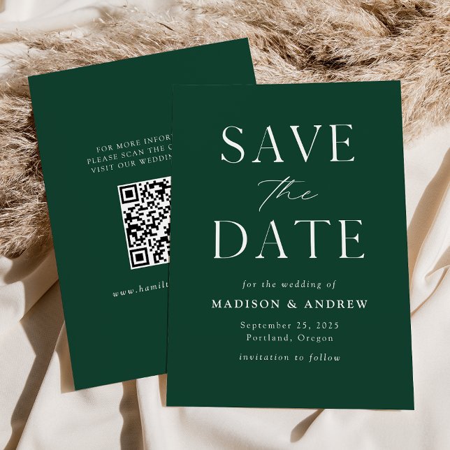 Modern Elegant Green QR Code Save The Date (Creator Uploaded)