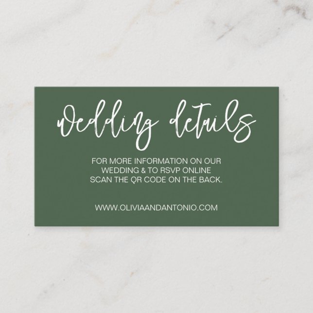 Modern Elegant Green QR Code Wedding Details/RSVP Enclosure Card (Front)
