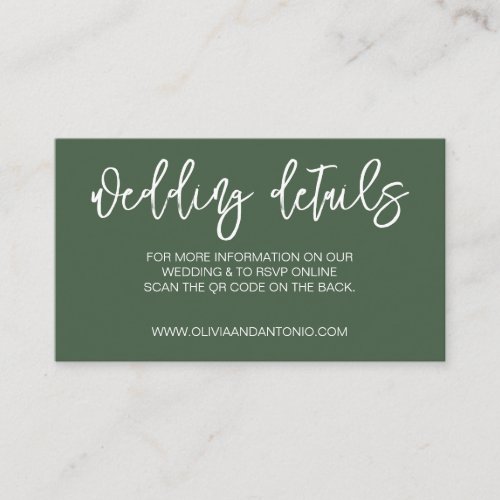 Modern Elegant Green QR Code Wedding DetailsRSVP Enclosure Card