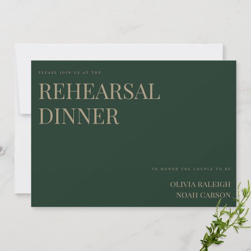 Modern  Elegant Green Rehearsal Dinner Card