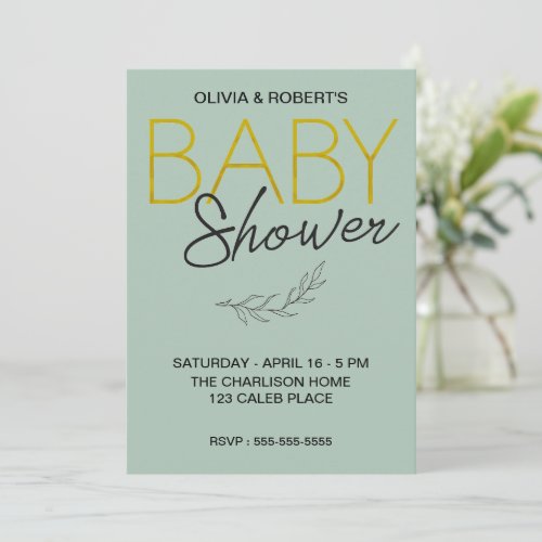 Modern Elegant Green Script Baby Shower  Invitation