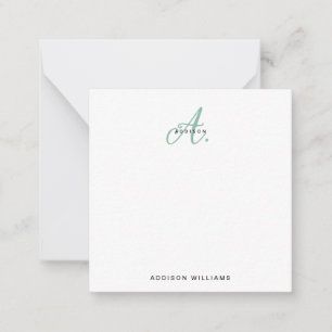 Modern Elegant Green Script Monogram Note Card