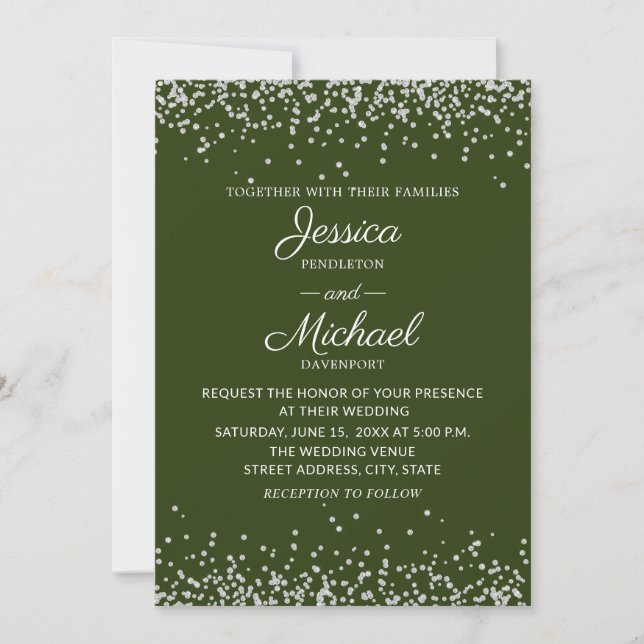 Modern Elegant Green Silver Glitter Wedding  Invitation (Front)