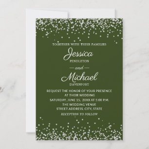 Modern Elegant Green Silver Glitter Wedding Invitation