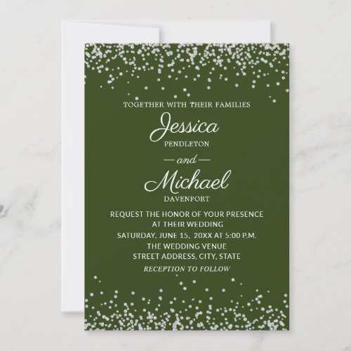 Modern Elegant Green Silver Glitter Wedding  Invitation