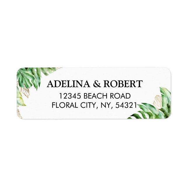 Modern elegant green tropical watercolor leaves label (Front)