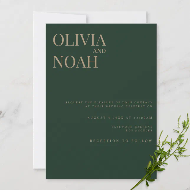 Modern & Elegant Green Wedding Invitation Card Zazzle