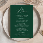 Modern Elegant Green Wedding Menu<br><div class="desc">Simple and elegant wedding menu featuring "Menu" displayed in a modern white script with a dark green background or color of your choice. Personalize the green wedding menu by adding your names,  wedding date,  and menu information. Designed to coordinate with our Modern Elegance wedding collection.</div>