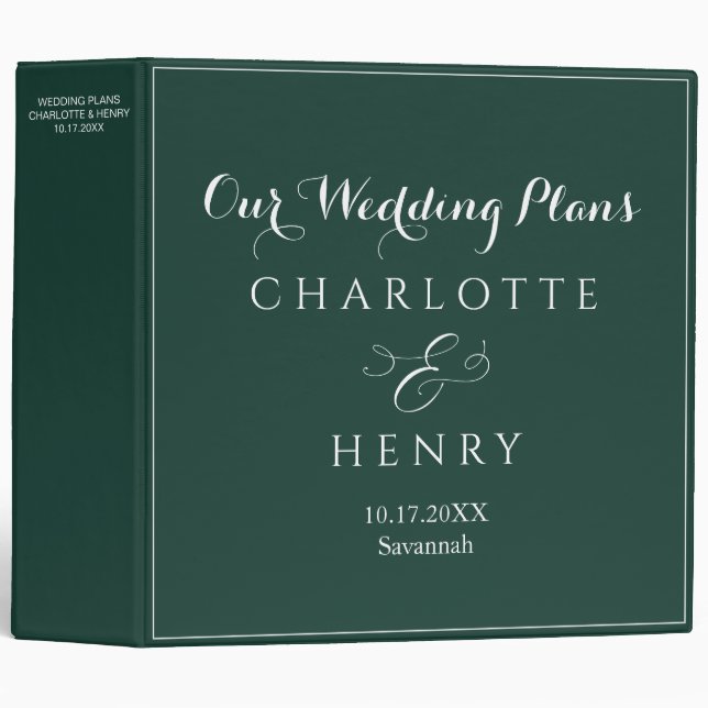 Modern Elegant Green Wedding Plans 3 Ring Binder (Front/Spine)
