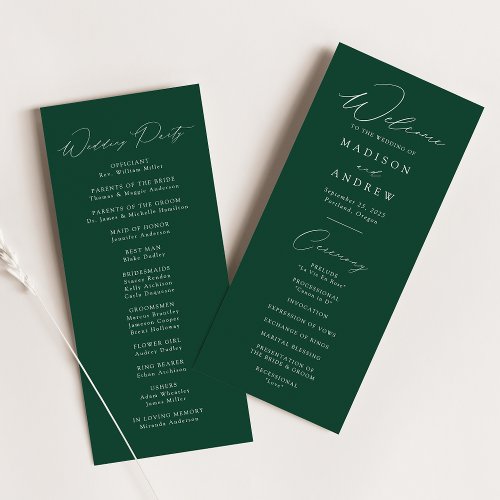 Modern Elegant Green Wedding Program