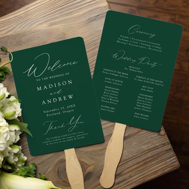 Modern Elegant Green Wedding Program Hand Fan (Creator Uploaded)