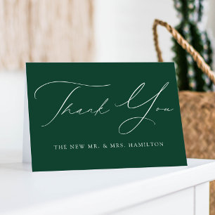 Modern Elegant Green Wedding Thank You Card