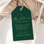 Modern Elegant Green Wedding Welcome Gift Tags<br><div class="desc">These elegant calligraphy wedding welcome gift tags are perfect for both casual and formal weddings. The design features a modern white calligraphy script with a dark green background or color of your choice. Personalize the dark green wedding welcome gift tags with a short welcome message, your names, etc. The minimalist...</div>