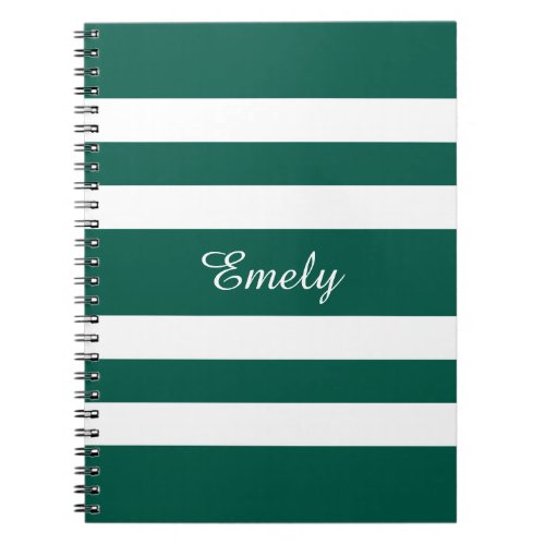 Modern Elegant Green White Stripes Pattern Name Notebook