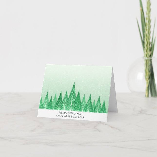 Modern Elegant Green Winter Trees Christmas Card (Front)