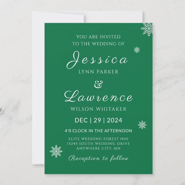 Modern Elegant Green winter wedding  Invitation (Front)