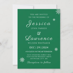 Modern Elegant Green winter wedding  Invitation