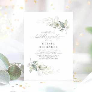 Modern Elegant Greenery Birthday Party Invitation
