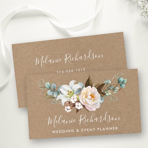 Customizable Modern Elegant Greenery Botanical Floral Kraft Business Card