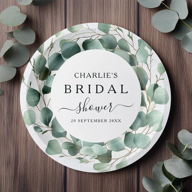 Modern Elegant Greenery Bridal Shower  Paper Plates (Creator Uploaded)