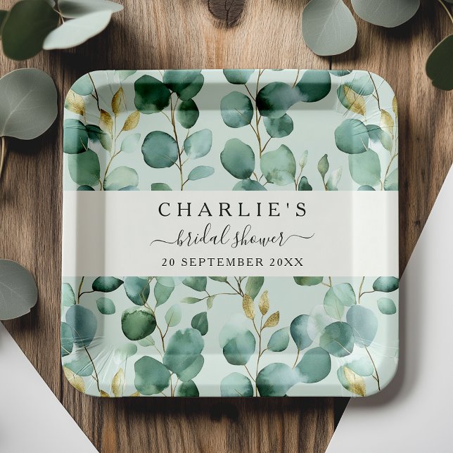Modern Elegant Greenery Bridal Shower  Paper Plates (Creator Uploaded)