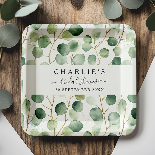 Modern Elegant Greenery Bridal Shower  Paper Plates (Creator Uploaded)
