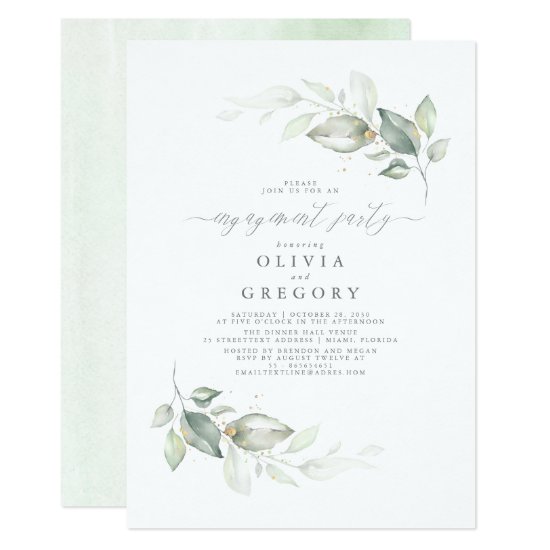 Modern Elegant Greenery Engagement Party Invitation