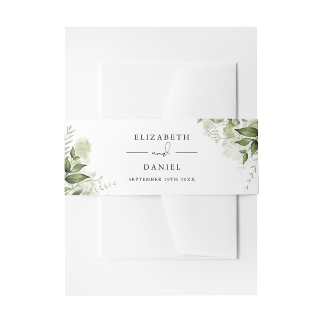 Modern Elegant Greenery Floral Wedding Invitation Belly Band (Front Example)